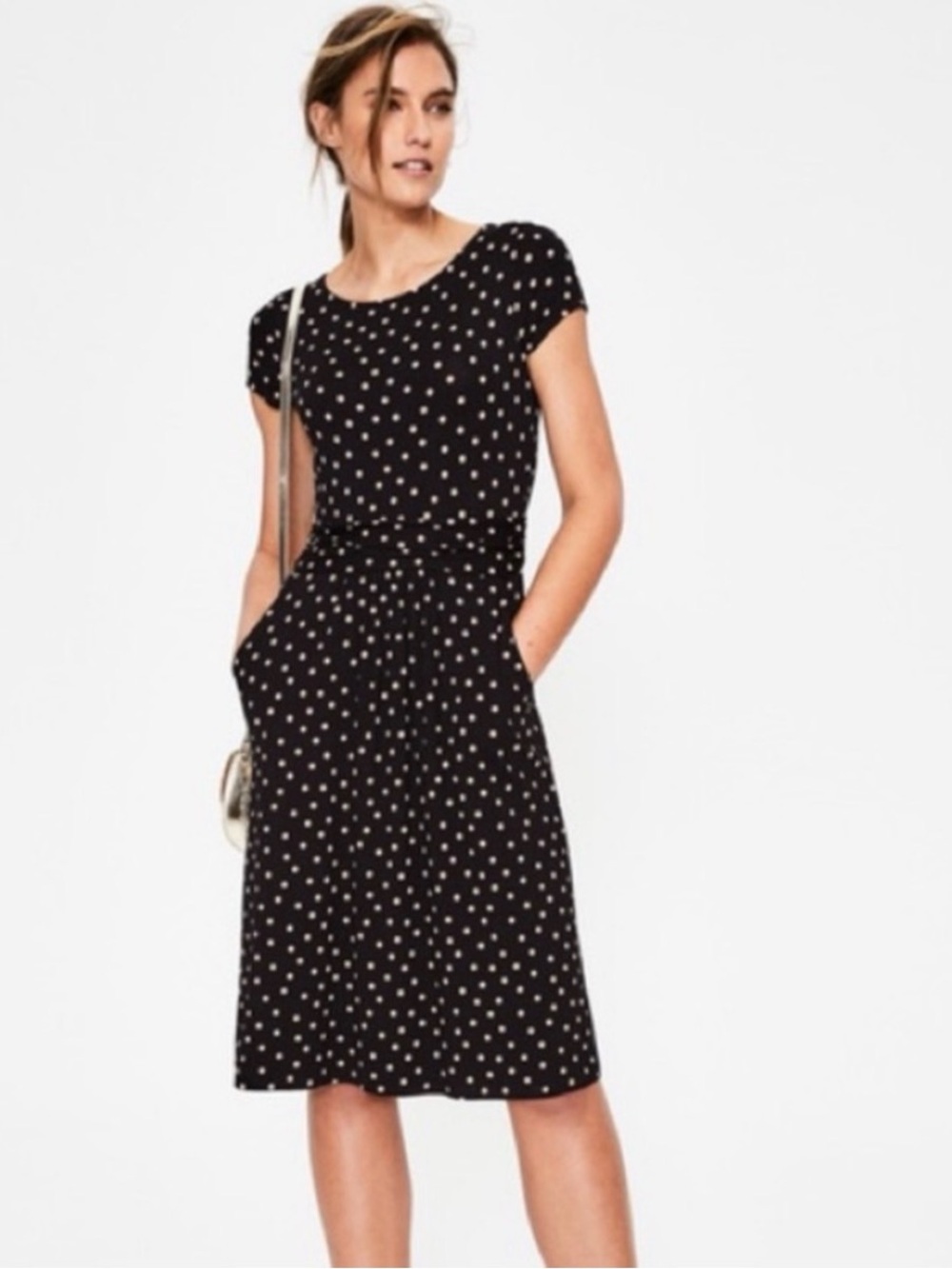 Boden Amelie Spot Dress Black Pink Polka Dot 4P